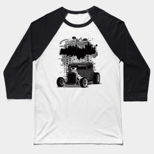 1932 Black Chevy 5 Window Coupe HotRod Detroit Iron Print Baseball T-Shirt